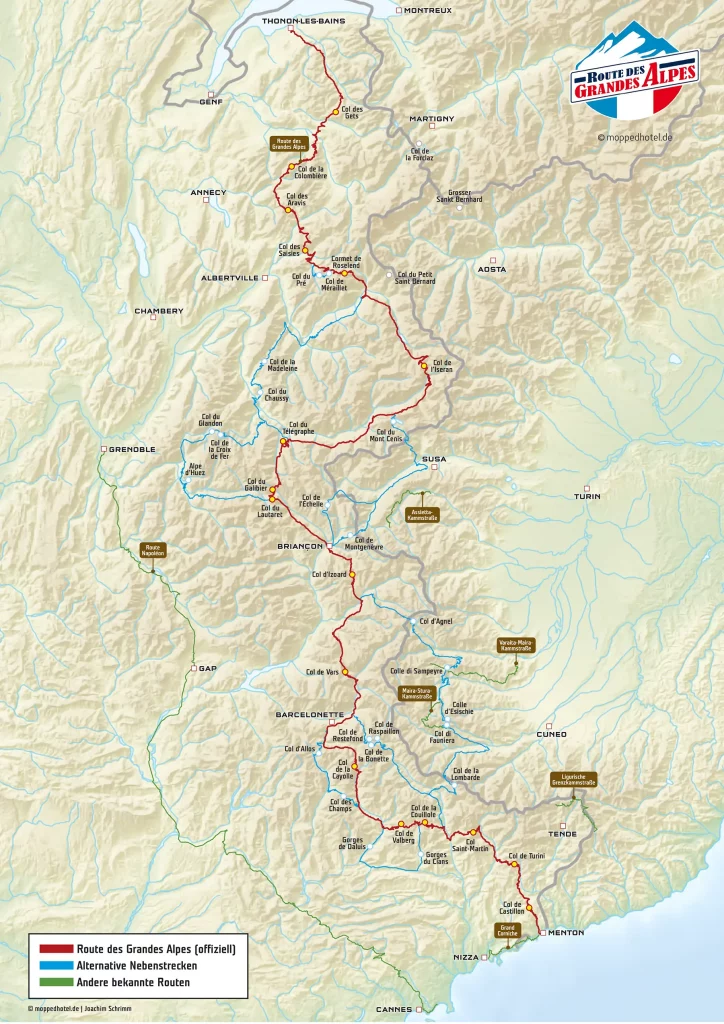 Streckenverlauf der Route des Grandes Alpes